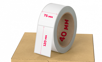 Термотрансферная этикетка (Полуглянец), ширина 75 мм (длина 120 мм, 500 шт/рулон, втулка 40 мм) 